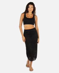 Ulu Leaf Midi Skirt - Black