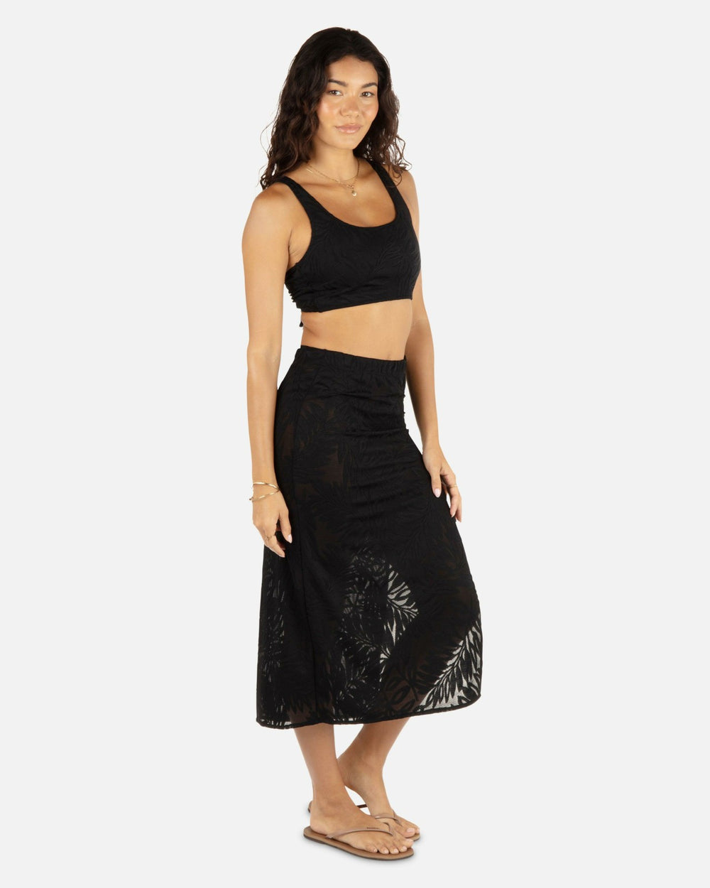 Ulu Leaf Midi Skirt - Black