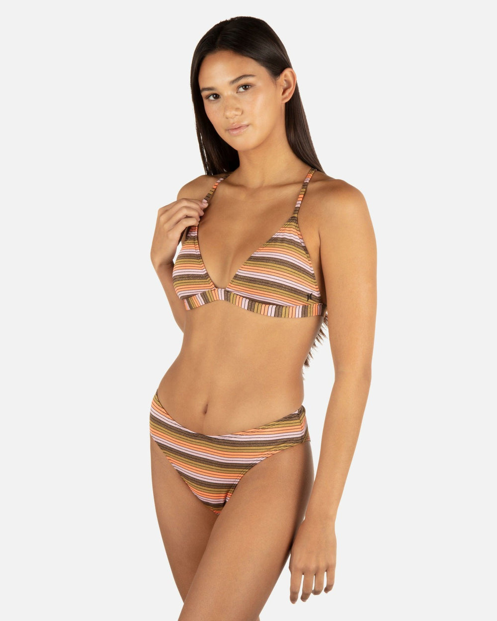 Sunset Shine Stripe Mid Rise Cheeky Bottom - Sunrise Pink