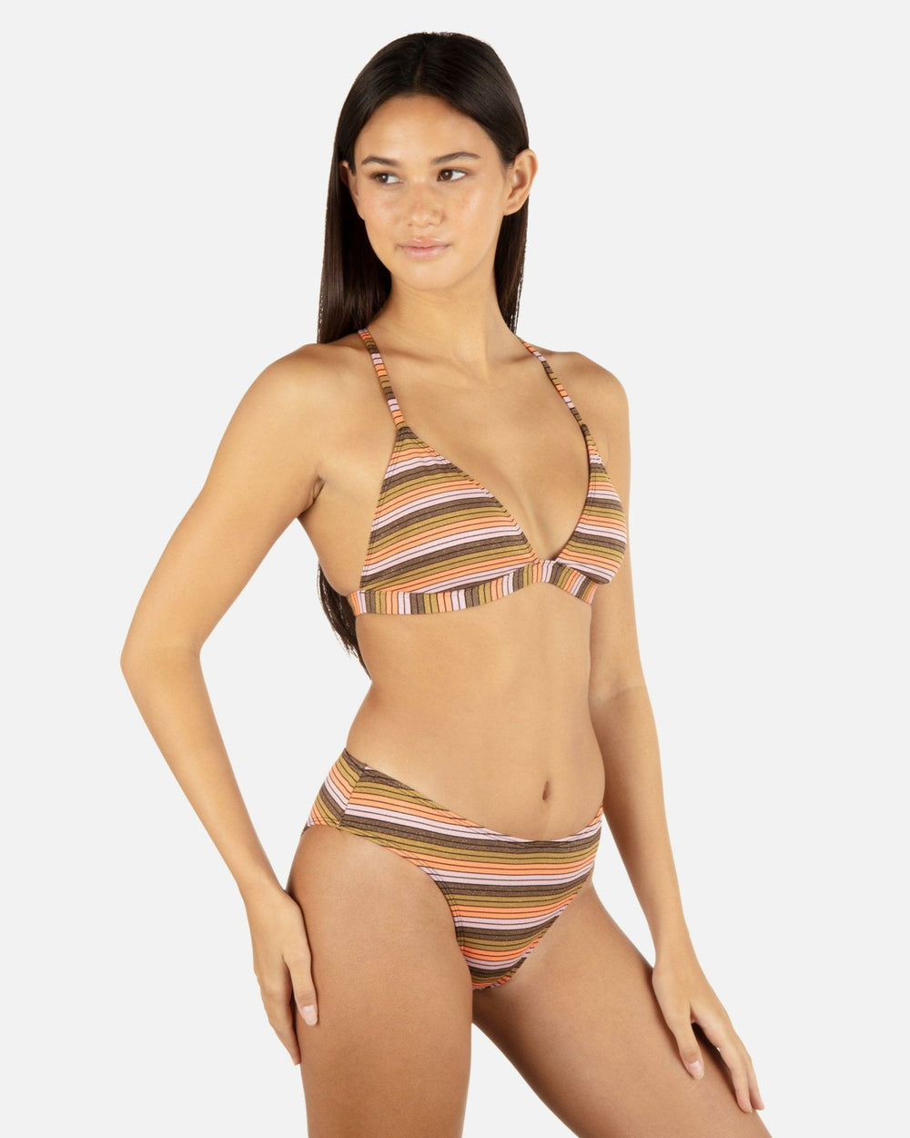 Sunset Shine Stripe Mid Rise Cheeky Bottom - Sunrise Pink