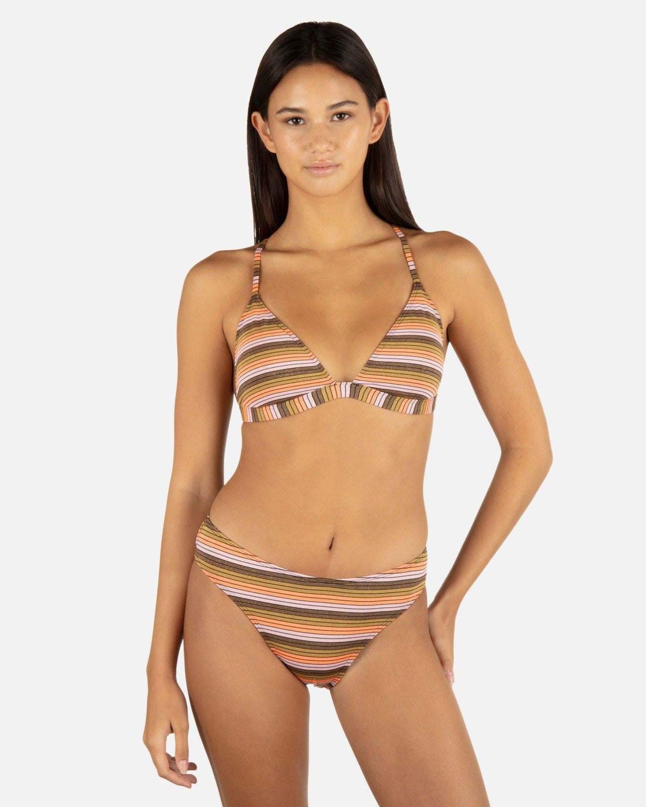 Sunset Shine Stripe Adjustable Banded Tri Top - Sunrise Pink