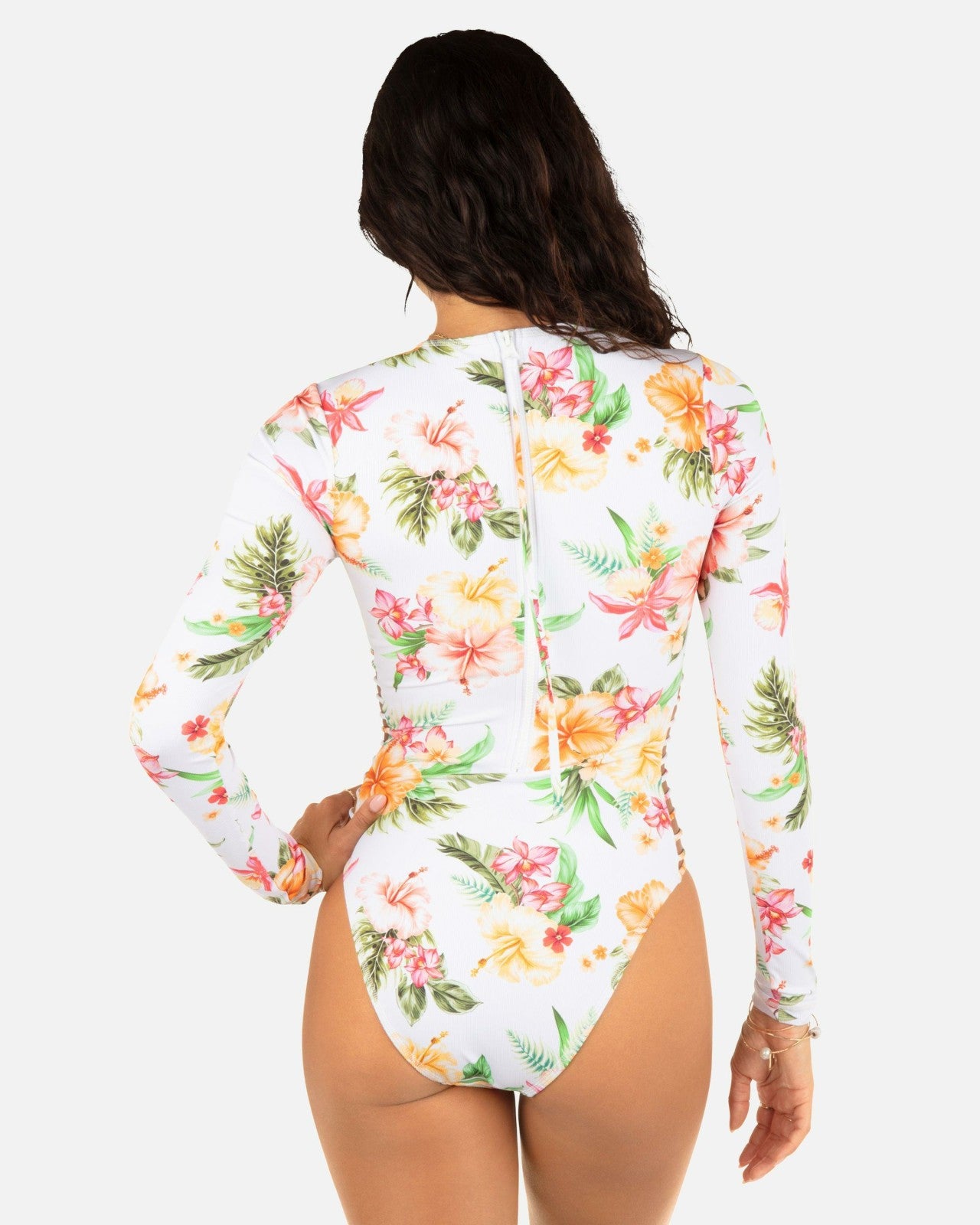 Malia Long Sleeve Zip Back Moderate Surf Suit - White