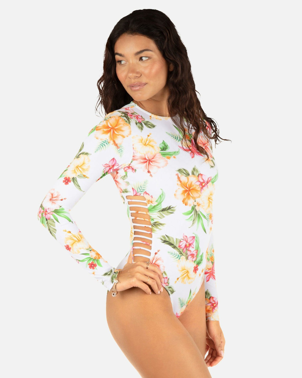 Malia Long Sleeve Zip Back Moderate Surf Suit - White