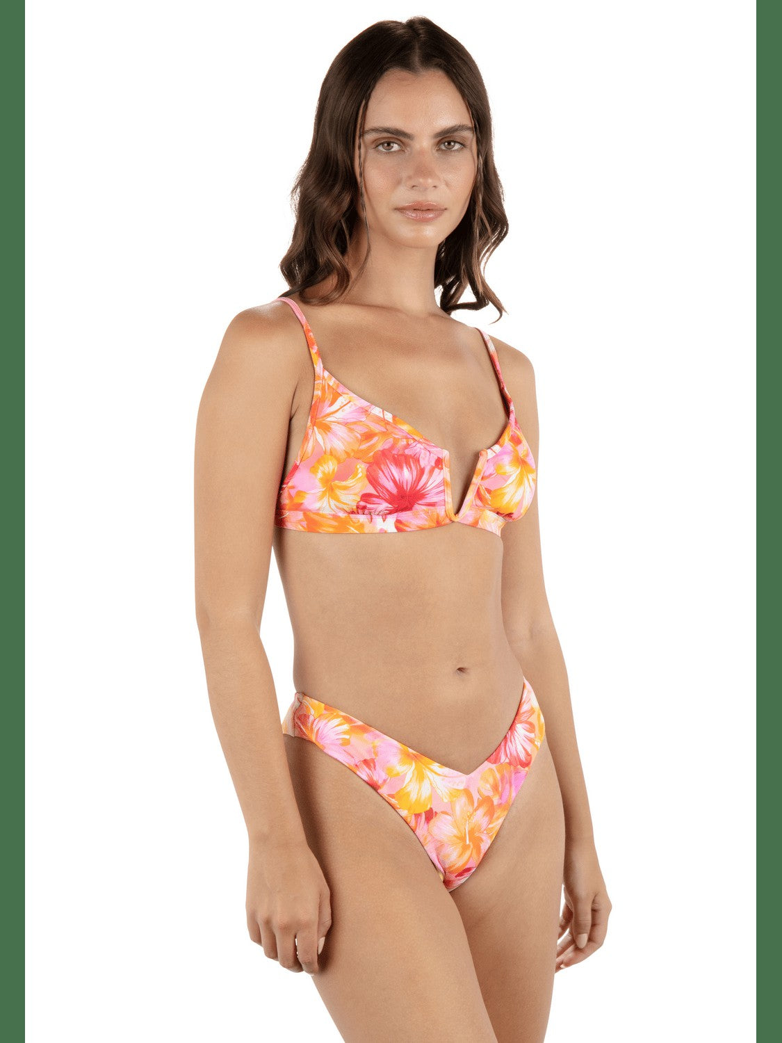 Tropic Dreams V Wire Bralette Bikini Top - Poppy