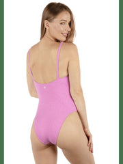 New Wave Jacquard Twist Front Cheeky One Piece Swimsuit - Aster