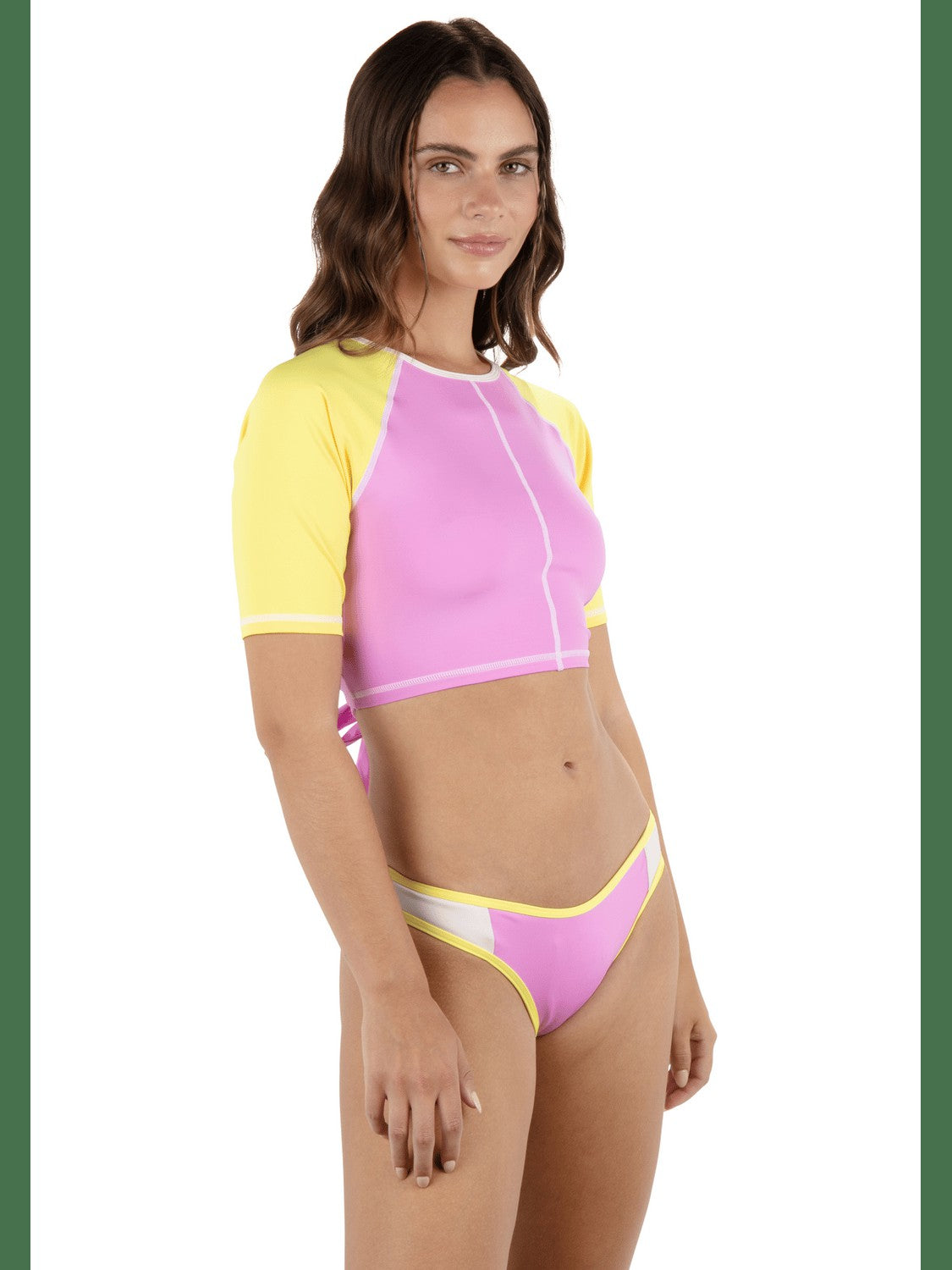 Summer Block Crop Short Sleeve Swim Top - Aster / Mimosa