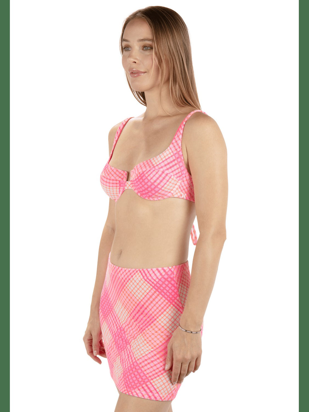 Ombre Plaid Mini Skirt - Coral Blossom