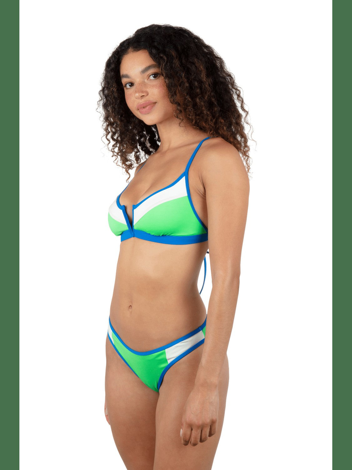 Summer Block V Wire Bralette Bikini Top - Imperial Blue / Grass Green