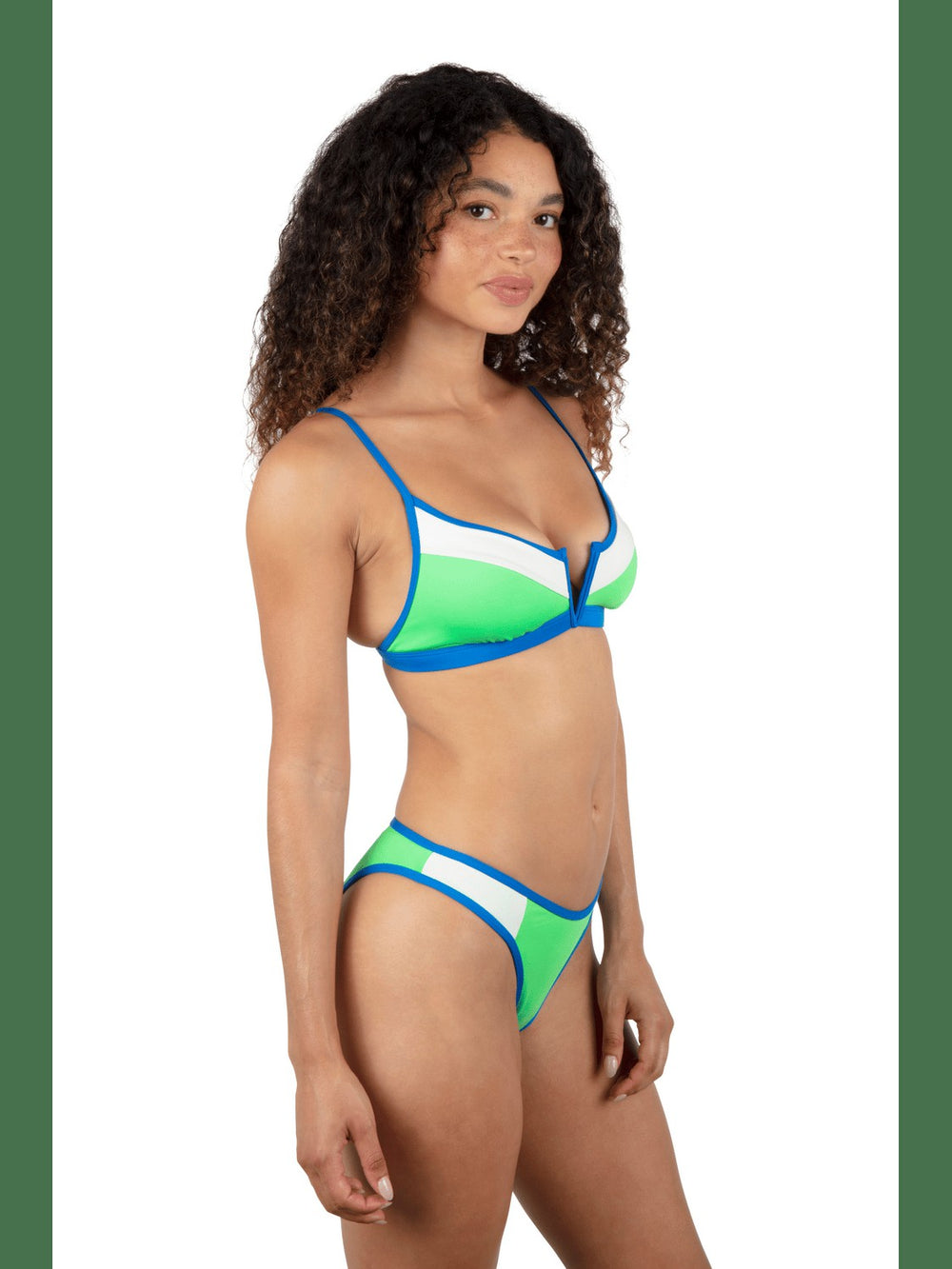 Summer Block V Wire Bralette Bikini Top - Imperial Blue / Grass Green