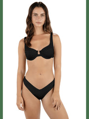 Solid Tab Underwire Bra Bikini Top - Black