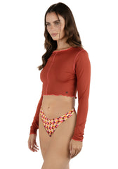 Solid Crop Long Sleeve Rashguard - Copper