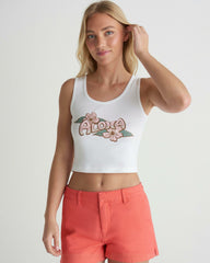 Aloha Scoop Crop Tank - White