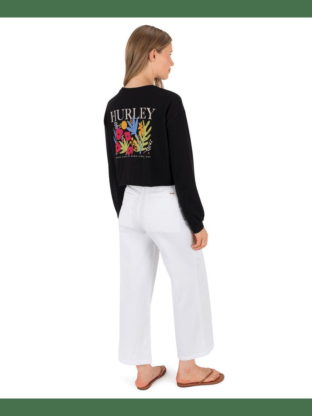 Floreal L/S Crop Tee - Black
